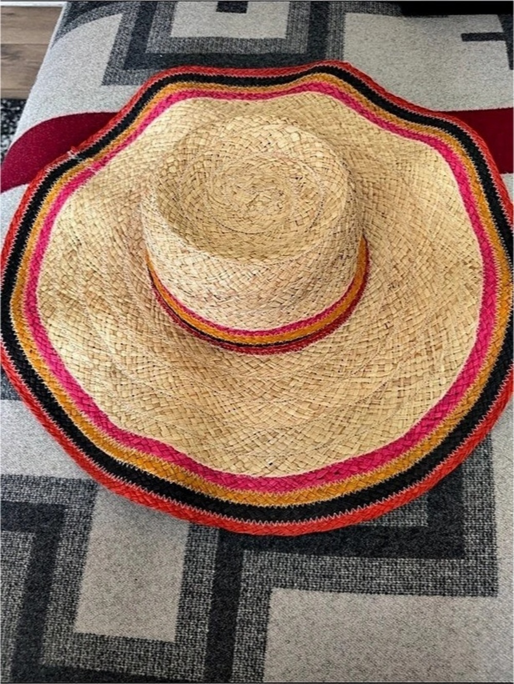 Tory Burch Straw Sun Hat in Beige & Pink